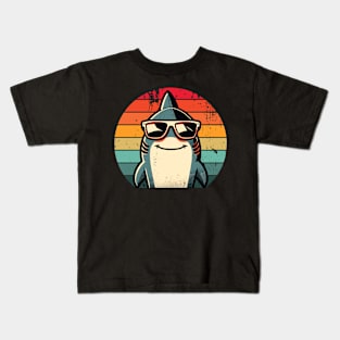 Cool Retro Shark in Sunglasses 70s 80s 90s Funny Shark Kids T-Shirt